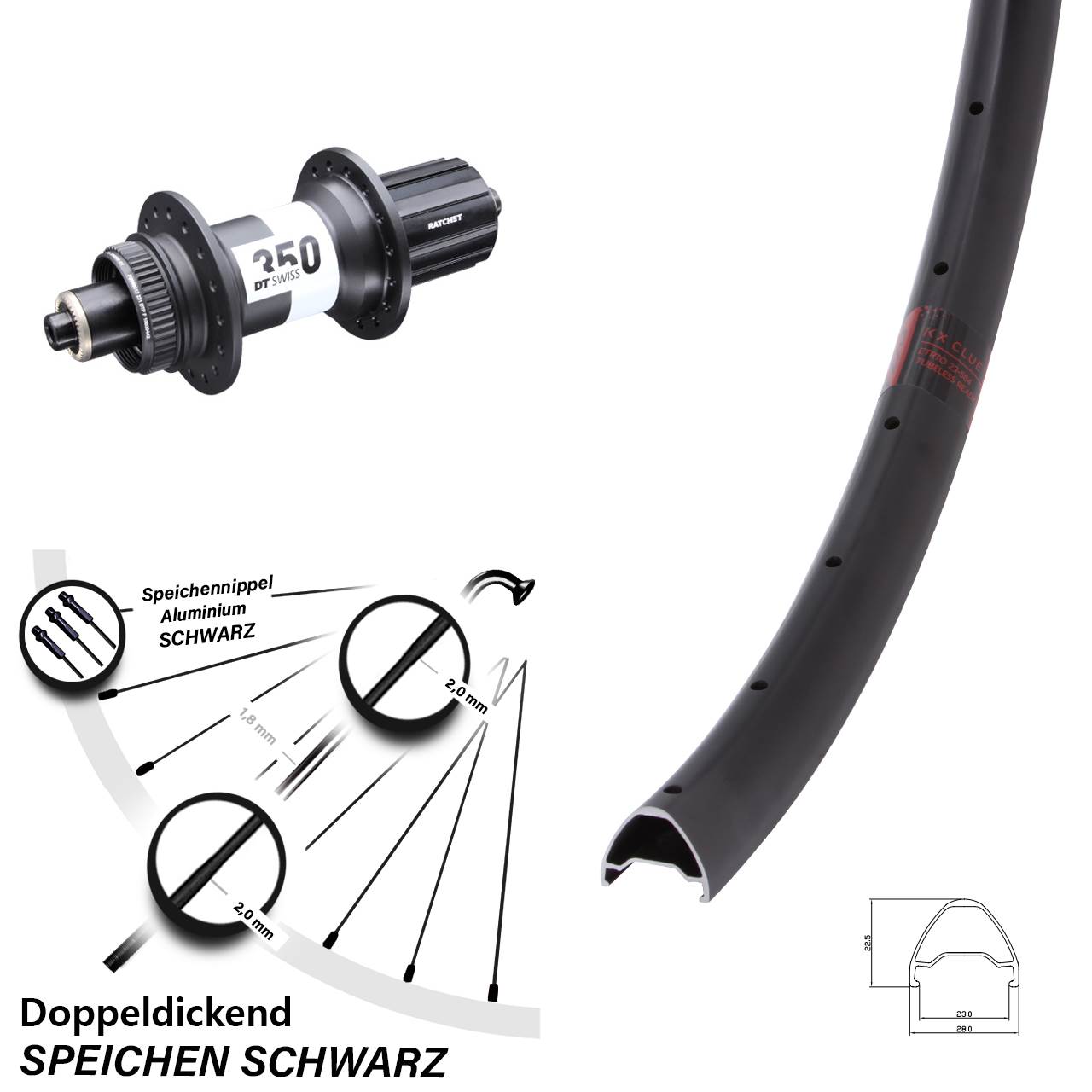 28-29 Zoll KX Clue DT Swiss 350 Disc Laufrad QR 8-11 fach HG