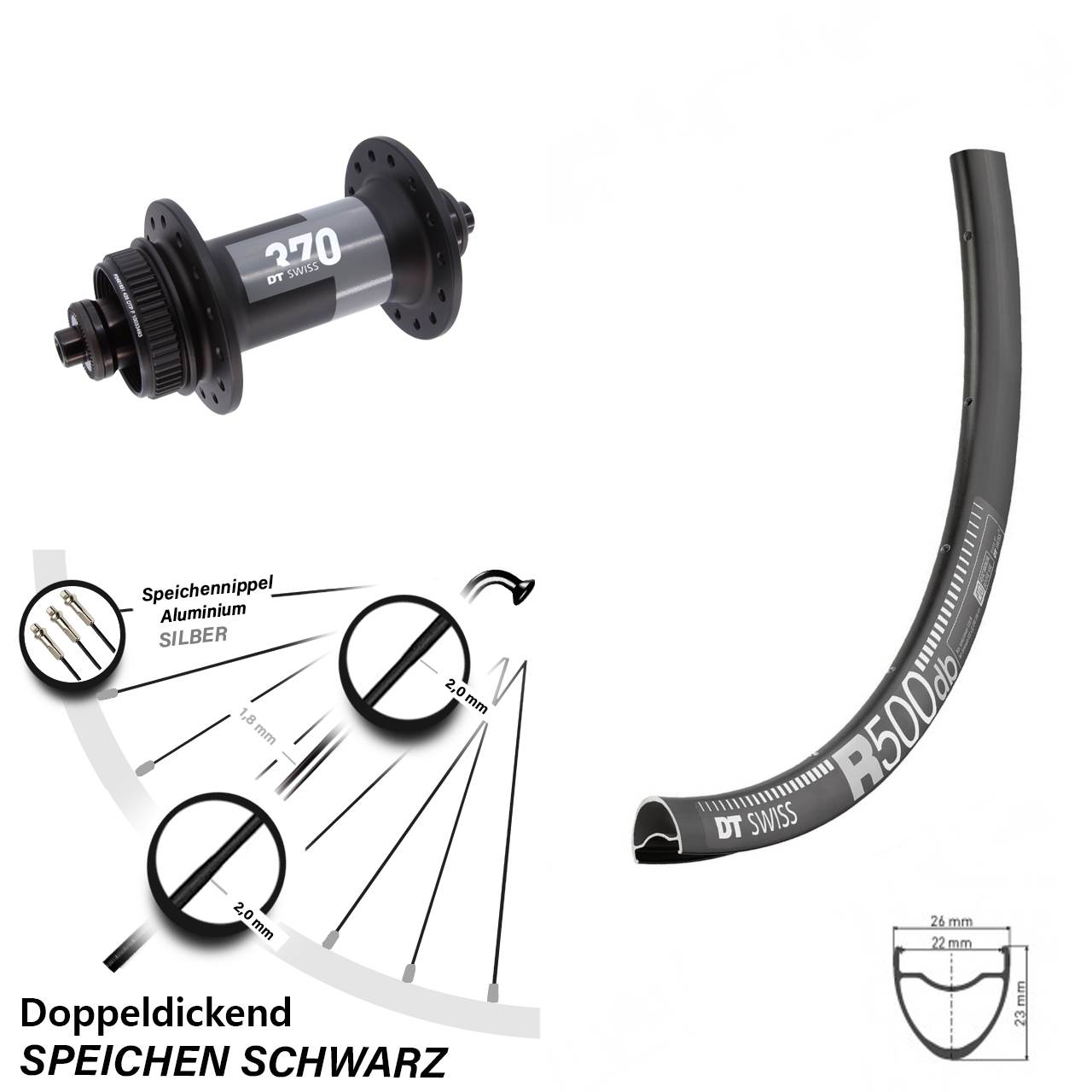 Centerlock Vorderrad 28-29 Zoll DT Swiss R 500-370 für Schnellspanner