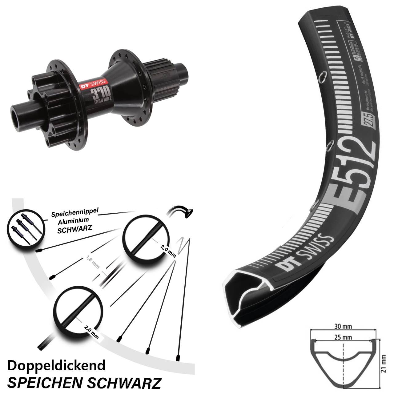 6-Loch Hinterrad 29 Zoll DT Swiss E 512-370 Hybrid Micro Spline 12x142