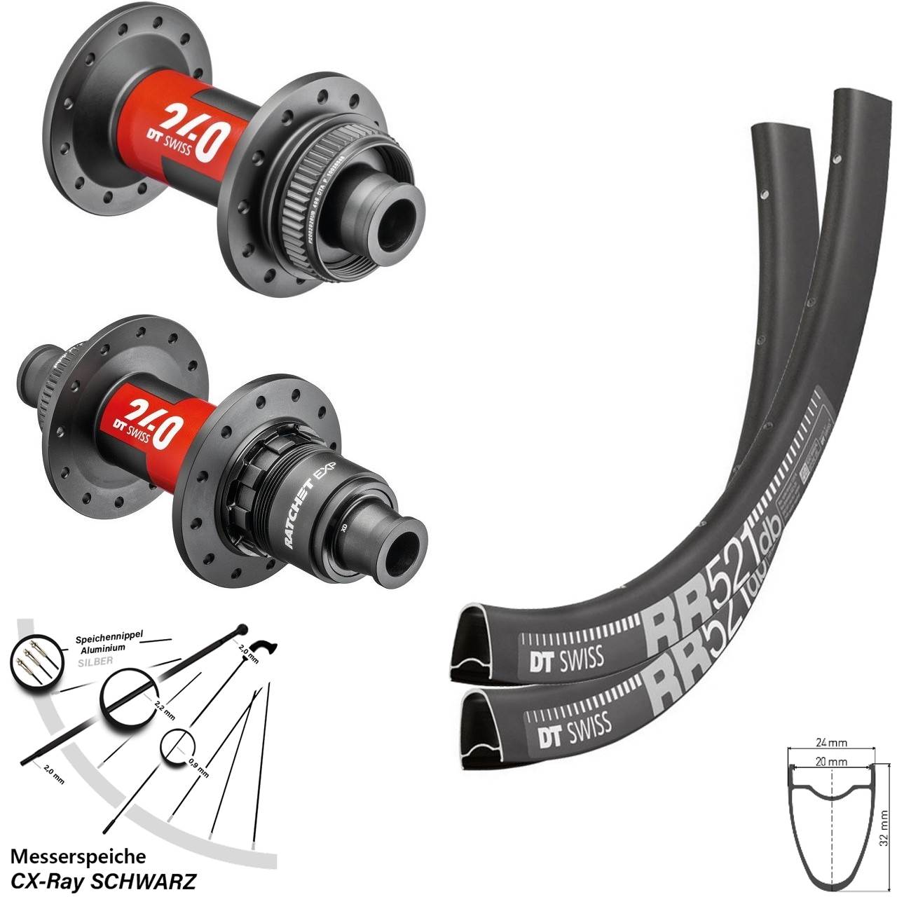 Disc Laufradsatz 28 Zoll DT Swiss RR 521-240 EXP-240 Road XDR 11-12 fach 12x100/142 CX-Ray