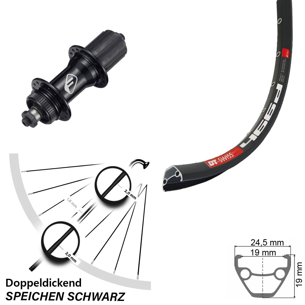 Disc Laufrad 28 Zoll DT Swiss 466 Formula CL-52 8-11 fach HG QR