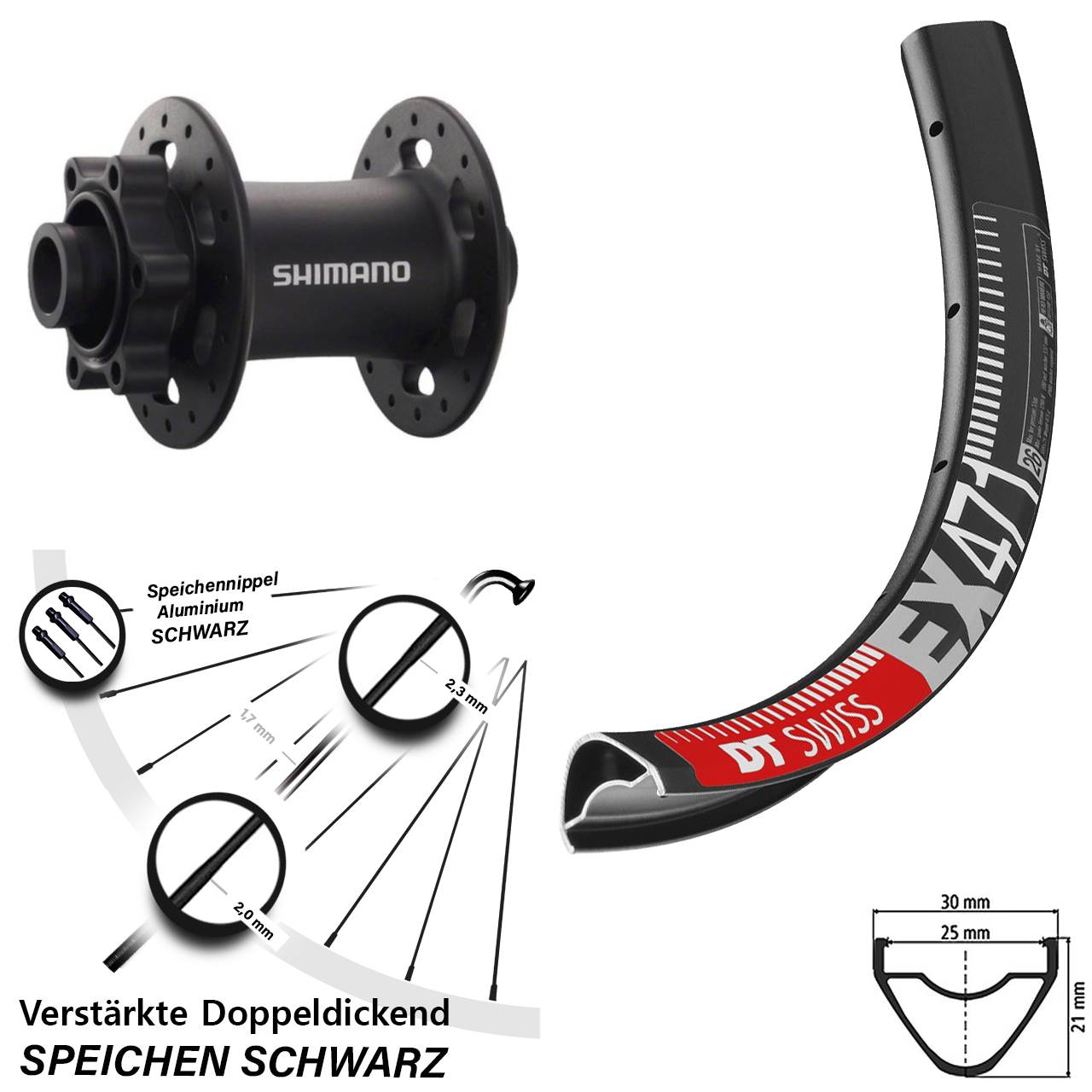 Vorderrad 6-Loch 15x100 26 Zoll DT Swiss EX471 Shimano Deore XT