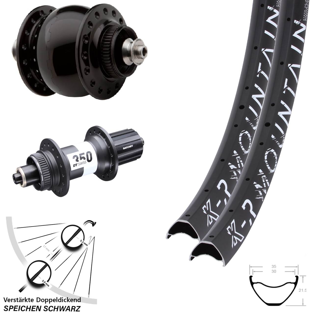 27,5/29 Zoll KX-R Mountain DT Swiss 350 Ratchet 36 SONdelux Laufradsatz Centerlock QR