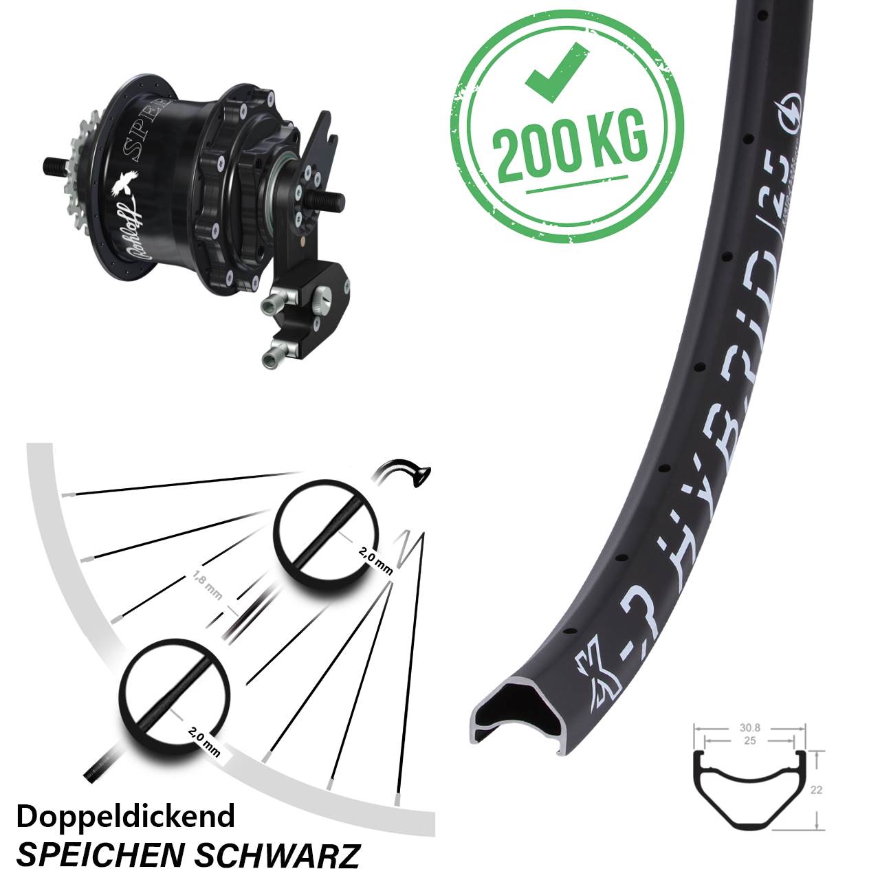 Hinterrad 26 Zoll KX R Hybrid 25 Rohloff Speedhub 500/14 TS DB OEM2 Tandem schwarz