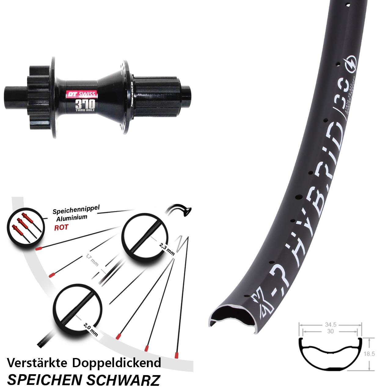 6-Loch Hinterrad 29 Zoll KX-R Hybrid 30 DT Swiss 370 8-11 fach HG 12x142