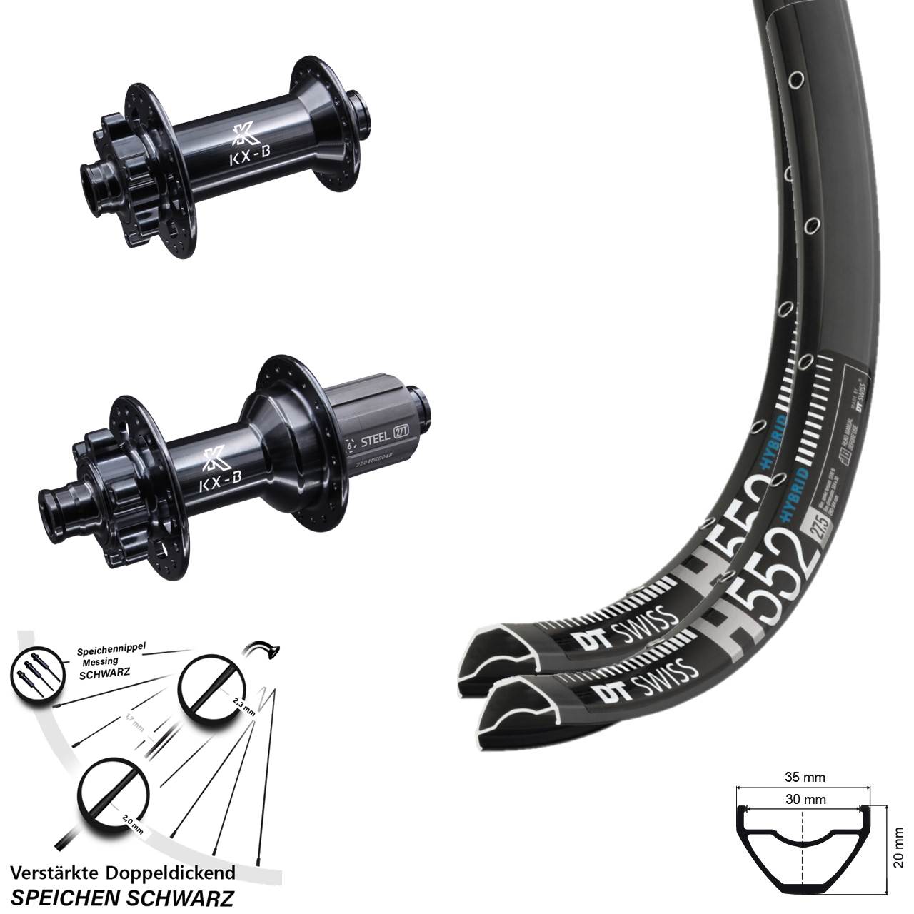 DT Swiss H552 KX-BS 29 Zoll 6-Loch Laufradsatz 15x110 12x148 Boost 8-12 fach