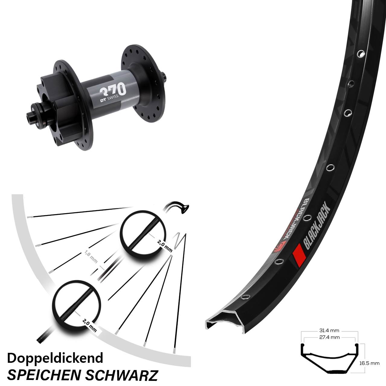 Disc Vorderrad für Schnellspanner 650B Rodi Ready 27 DT Swiss 370