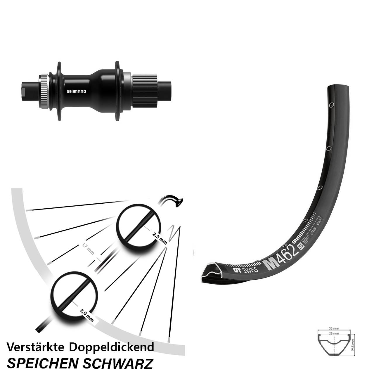 DT Swiss M462 Shimano FH-TC500-B 27,5 Zoll Hinterrad Centerlock 12x148 Boost Micro Spline