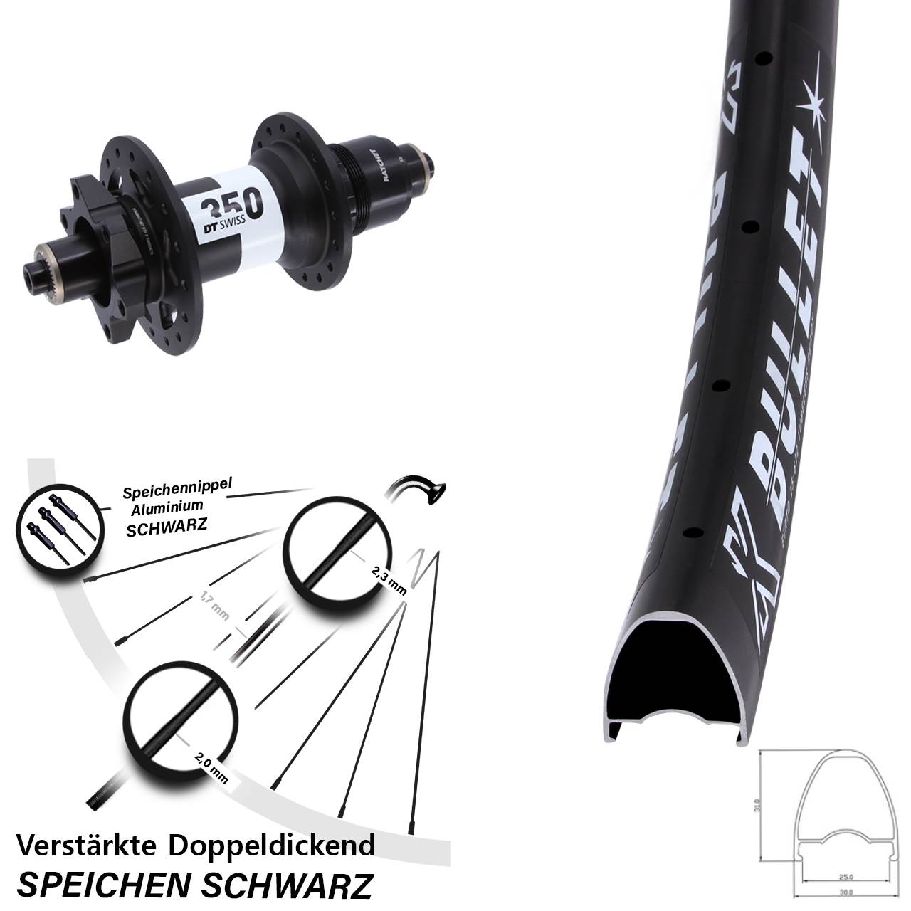6-Loch Hinterrad 29 Zoll KX Bullet DT Swiss 350 XD 11-12 fach für Schnellspanner