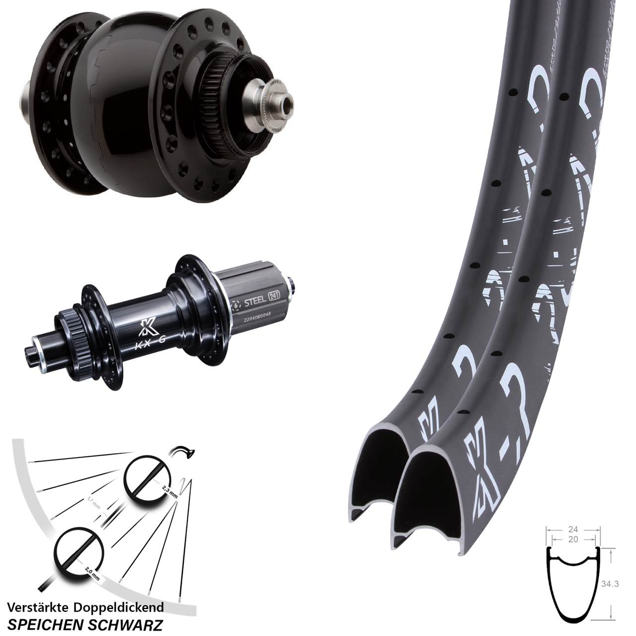 Laufradsatz 28-29 Zoll KX-R GS Road SON 28 8-12 fach für Schnellspanner