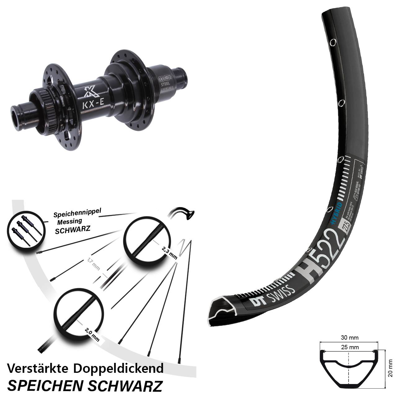 Disc Hinterrad 28 Zoll DT Swiss H 522 KX-E Heavy Duty SRAM XD 12x148 Boost