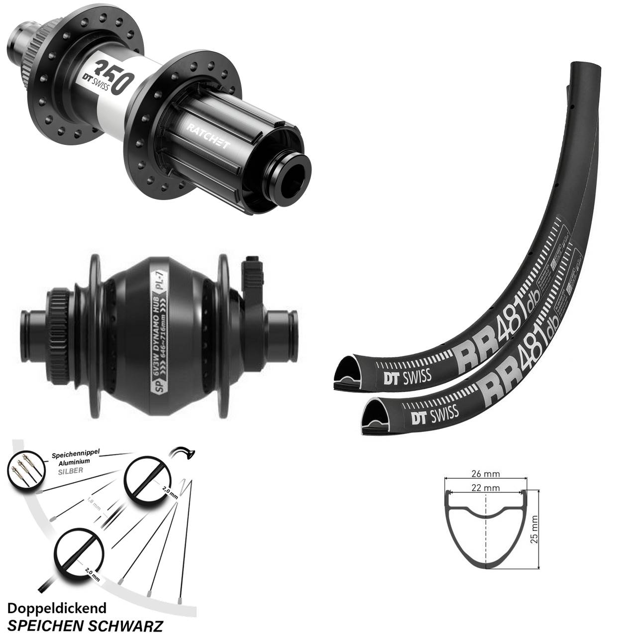 28 Zoll DT Swiss RR481-350 Shutter PL-7 Laufradsatz 12x100/142 11-12 fach HG