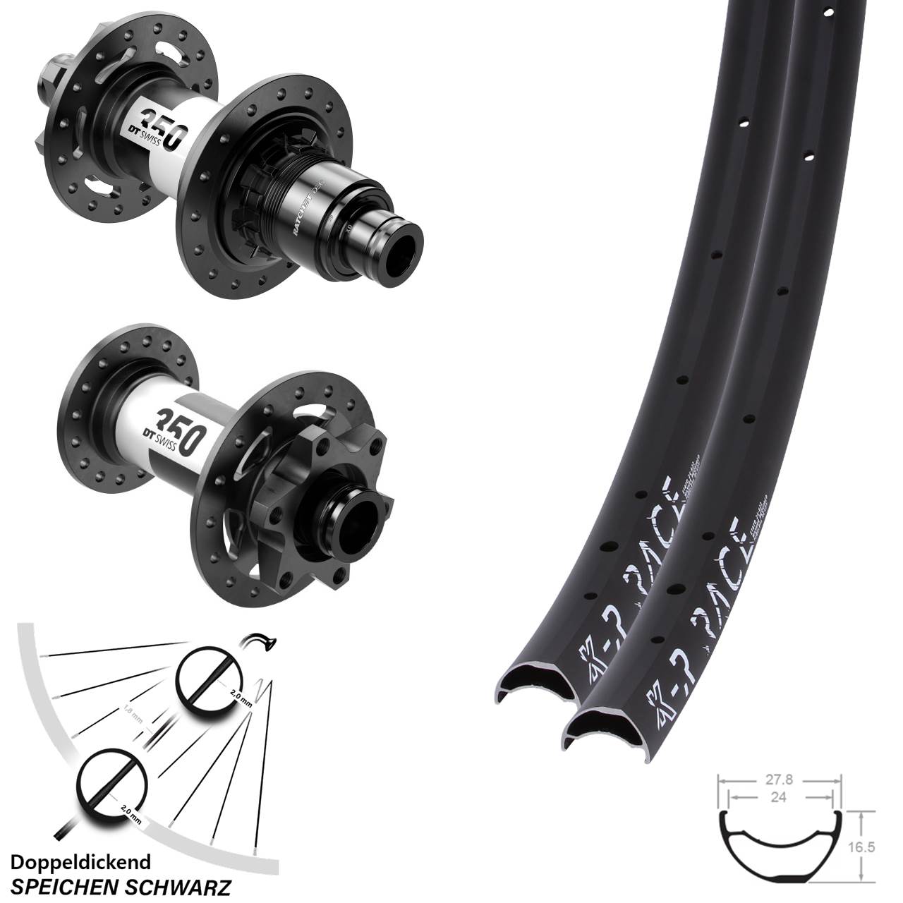 28-29 Zoll KX-R Race DT Swiss 350 DEG 72 6-Loch Laufradsatz 15x110 12x148 S XD