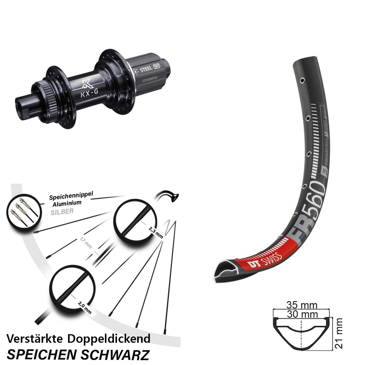 DT Swiss FR560 KX-GS Stahl Freilauf 26 Zoll Centerlock Hinterrad 12x142 8-12 fach HG