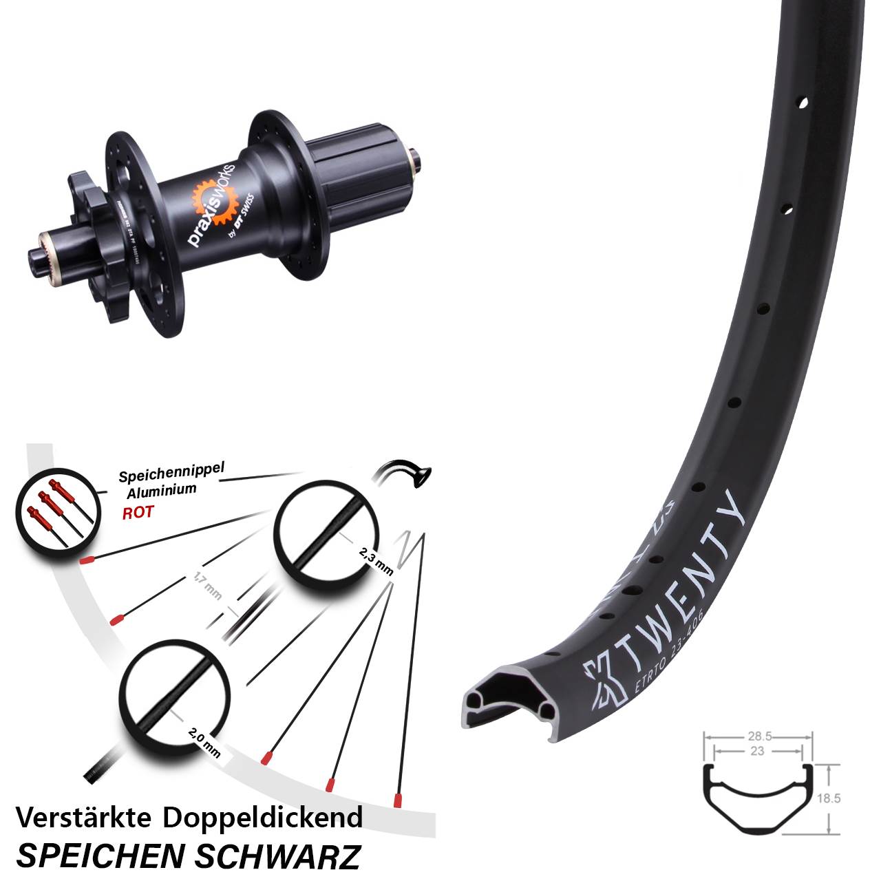 Hinterrad 20 Zoll KX Twenty DT Swiss 350 6-Loch 5x135 HG 8-11 fach