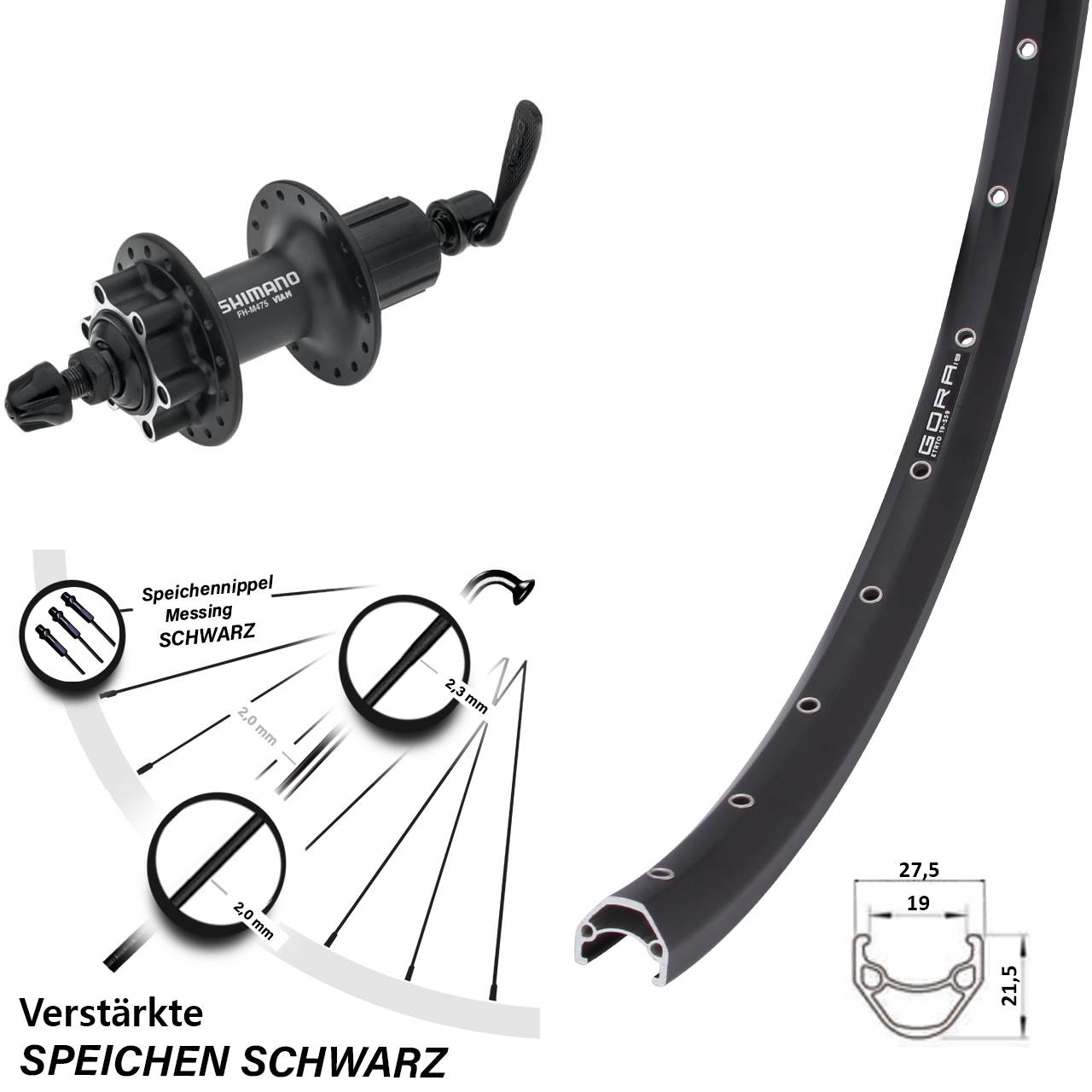 Gora 19 Shimano Alivio 26 Zoll Disc Hinterrad für Schnellspanner 8-11 fach