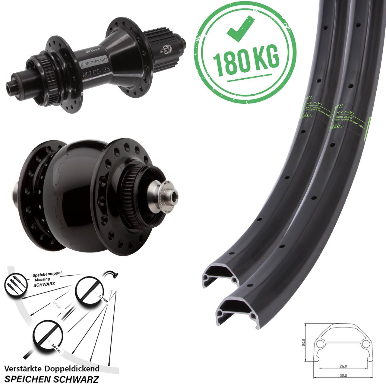 KX Evo DT Swiss 370 Hybrid SON 28 27,5 Zoll Disc Laufrad-Satz QR Micro Spline