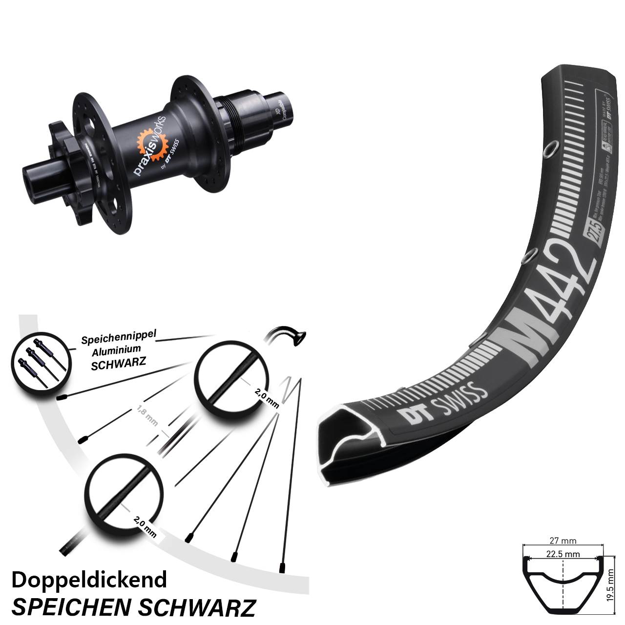 Hinterrad 29 Zoll 12x142 mm MTB M 442 DT Swiss 350 SL Disc 6-Loch Sram XD