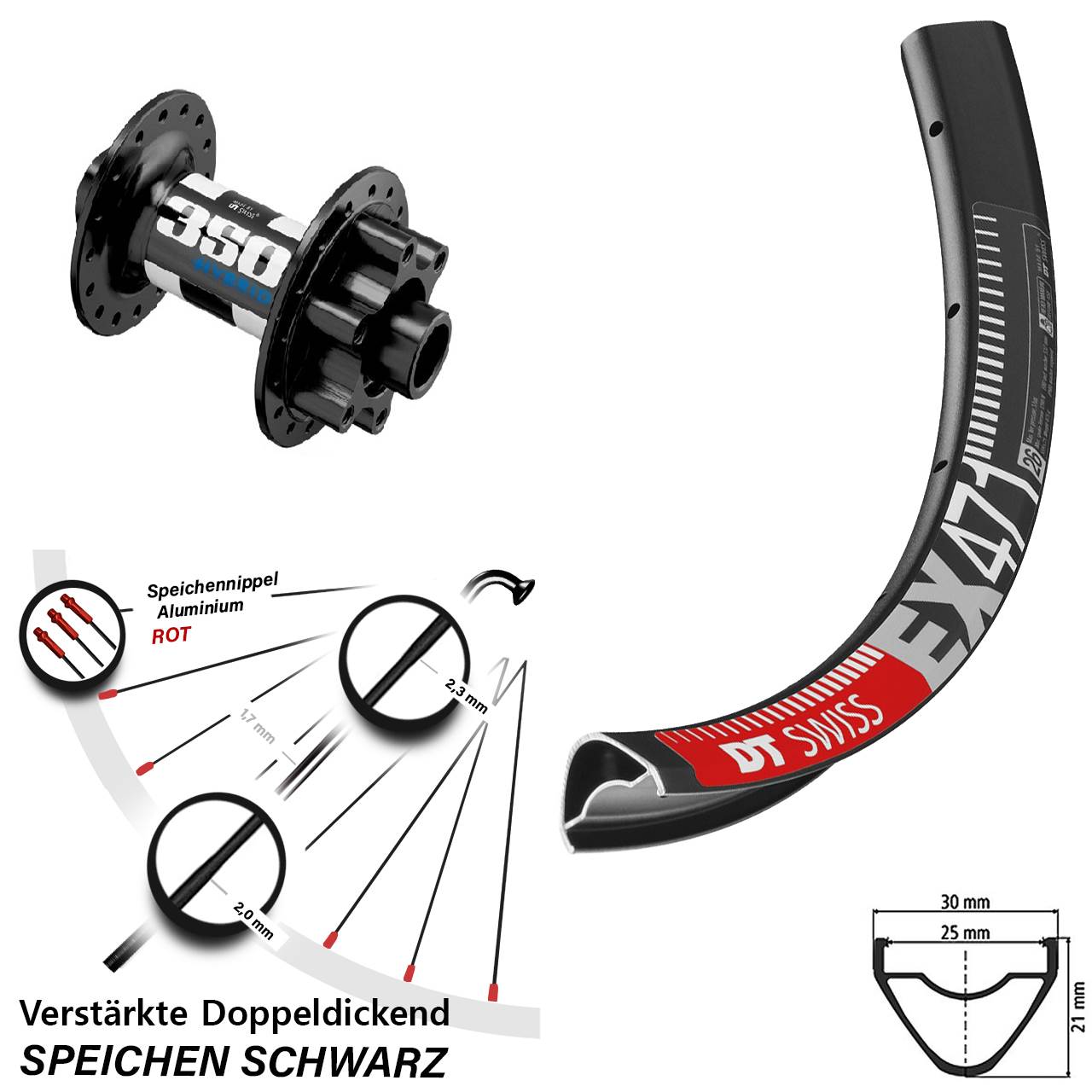 Disc Laufrad 27,5 Zoll DT Swiss EX471-350 Hybrid 15x110 Boost