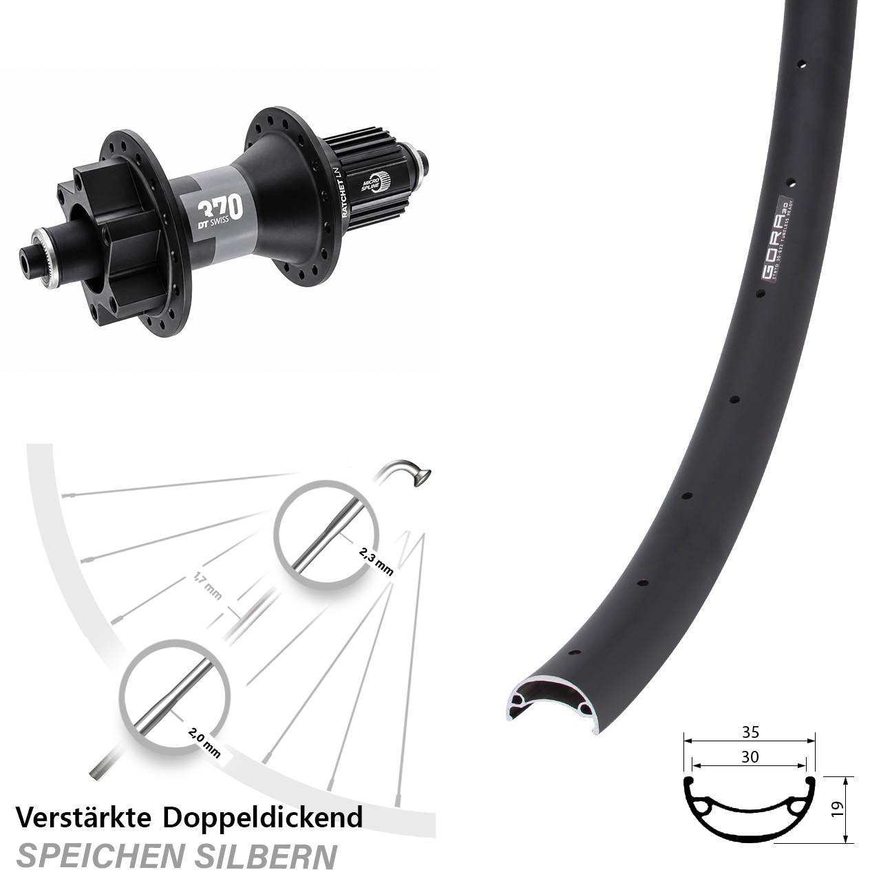 Disc Laufrad 29 Zoll Gora 30 DT Swiss 370 Ratchet LN Micro Spline QR