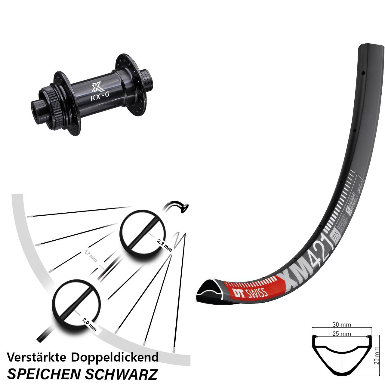 Vorderrad Centerlock 15x100 27,5 Zoll DT Swiss XM421 KX-G