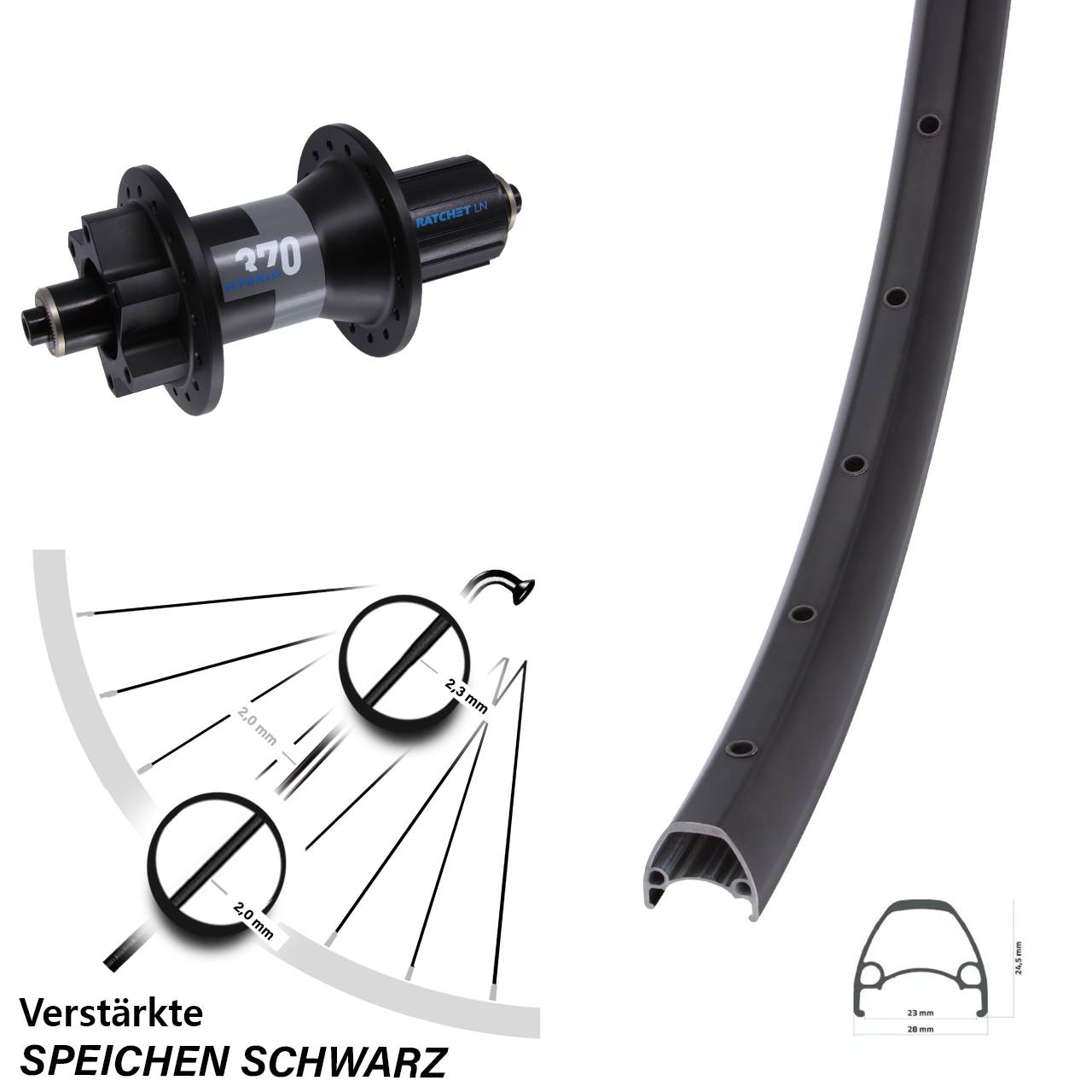 Ambrosio Sport DT Swiss 370 Hybrid 28 Zoll Disc Laufrad QR Boost 8-11 fach HG