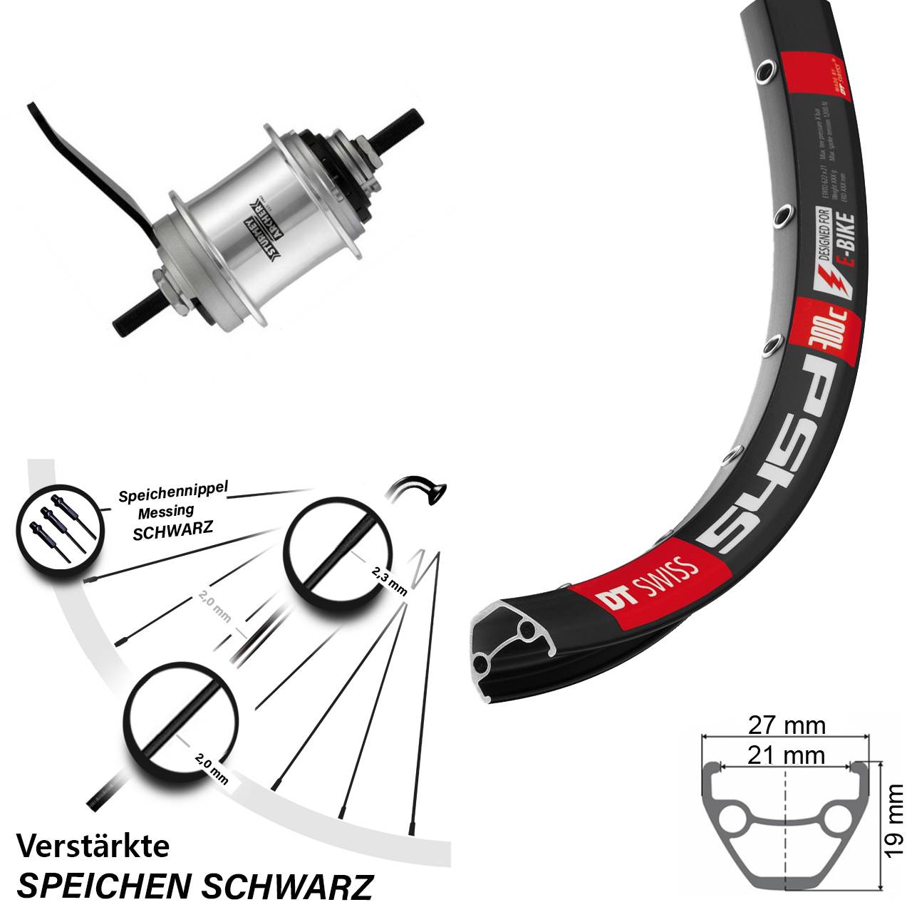 Hinterrad 28 Zoll DT Swiss 545D Disc Sturmey Archer IHS3C 3 Gang Rücktritt