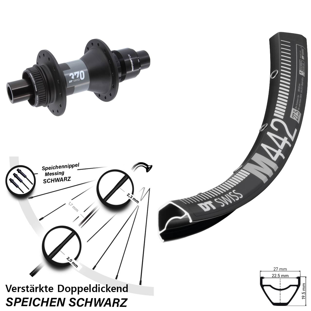 DT Swiss M 442-370 28 Zoll Centerlock Hinterrad 12x142 XDR 11-12 fach