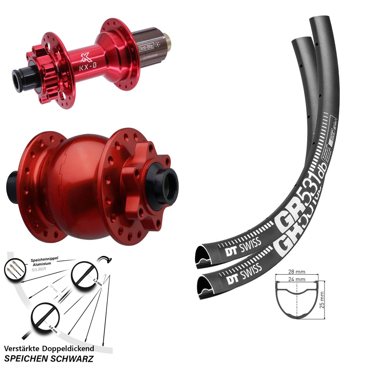 DT Swiss GR531 KX-B rot SON 28 27,5 Zoll 6-Loch Laufradsatz 15x110 12x148 8-12 fach HG
