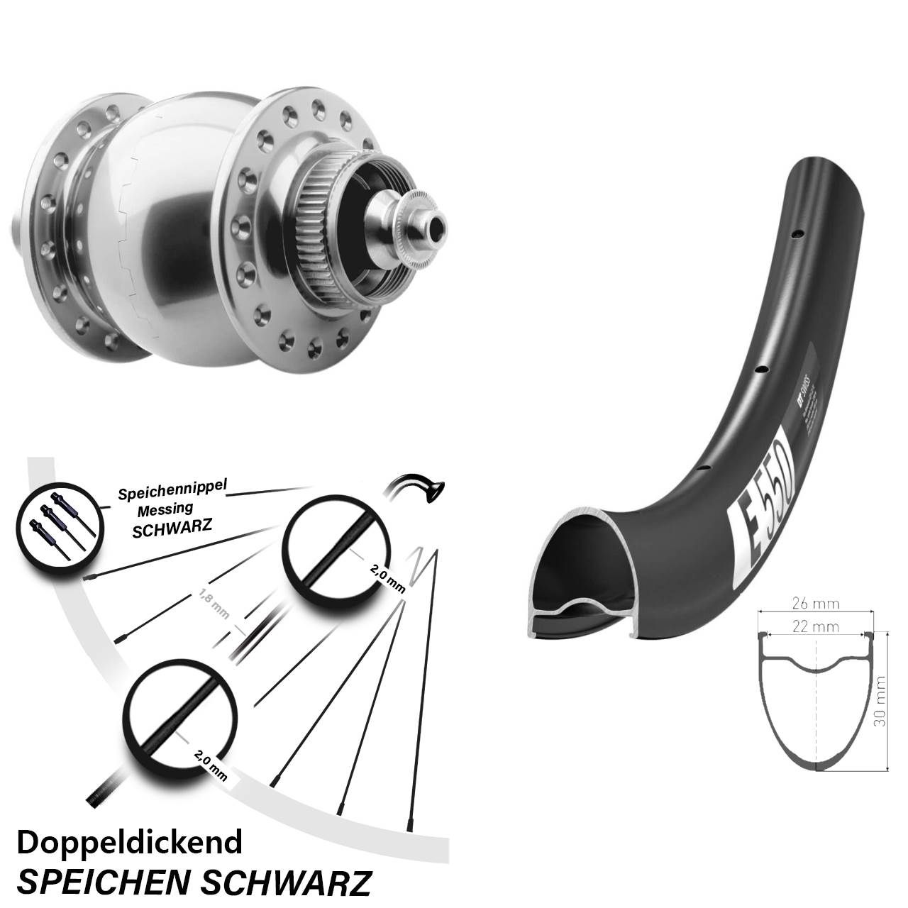 28 Zoll DT Swiss E550 SON 28 Disc Nabendynamovorderrad QR