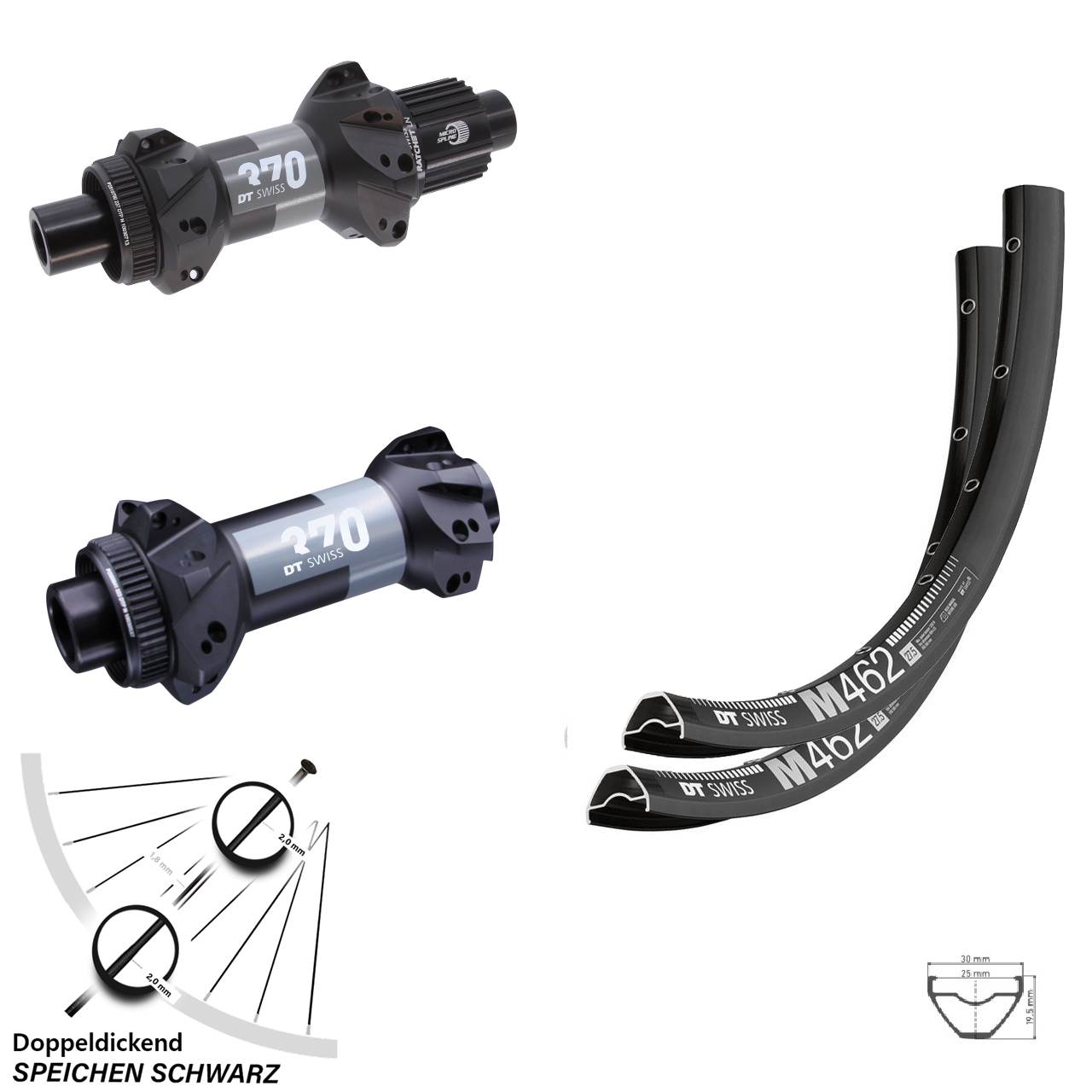 Disc Laufradsatz Boost 29 Zoll DT Swiss M462 370 Straightpull Micro Spline