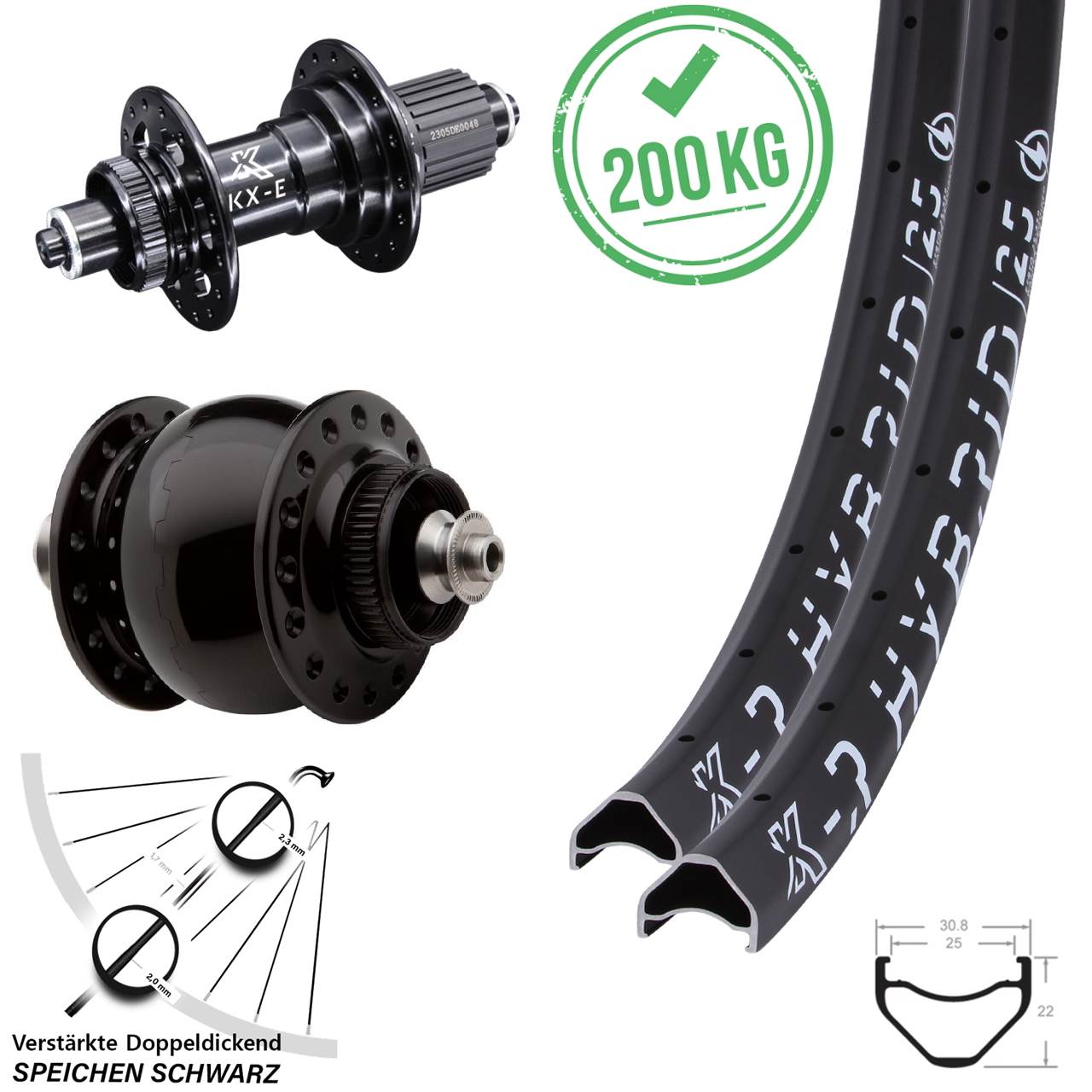 Disc Laufrad-Satz 26 Zoll KXR-E Hybrid 25 SON 28 Shimano Micro Spline QR