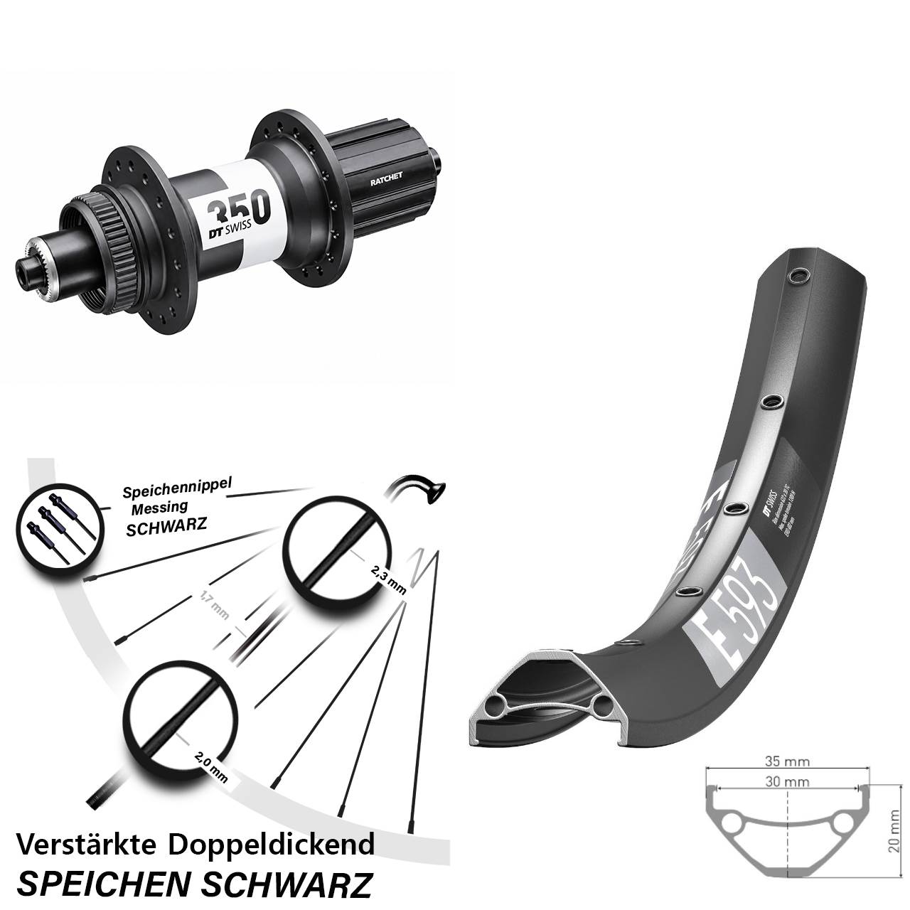 Centerlock Hinterrad 29 Zoll DT Swiss E 593 DT Swiss 350 Ratchet 36 8-11 fach QR