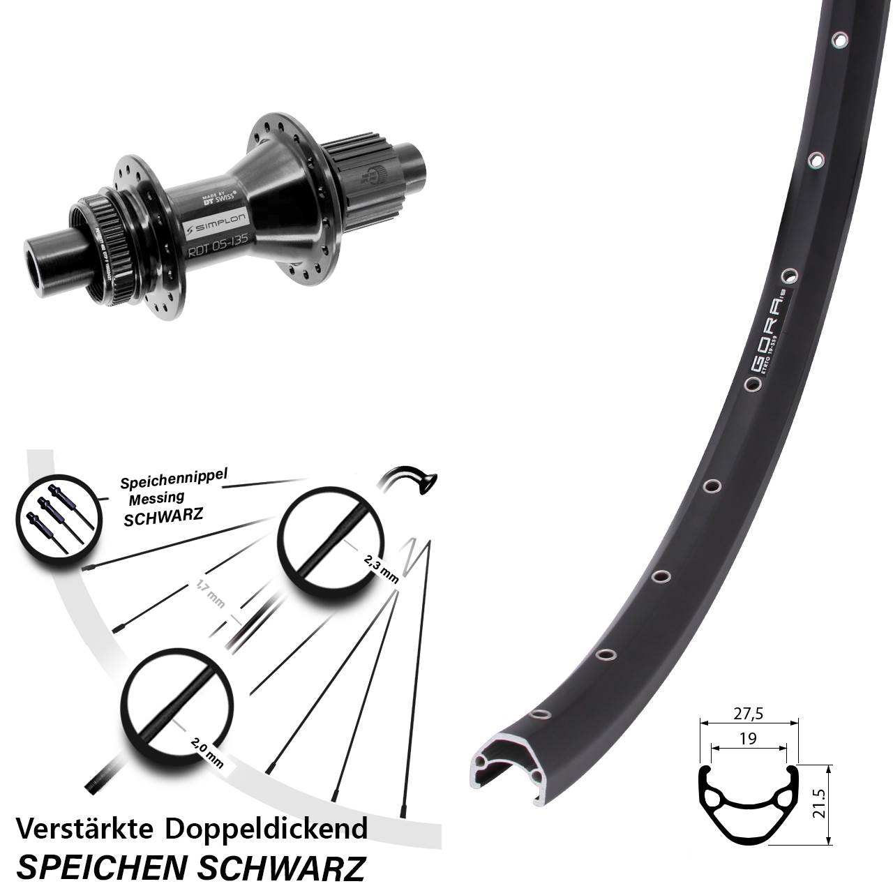 Disc Hinterrad 29 Zoll Gora 19 DT Swiss 370 Hybrid Shimano Micro Spline 12x142
