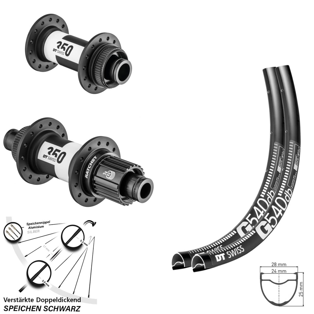 DT Swiss G540 DT Swiss 350 28-29 Zoll Disc Laufrad-Satz 15x100 12x142 Shimano Micro Spline