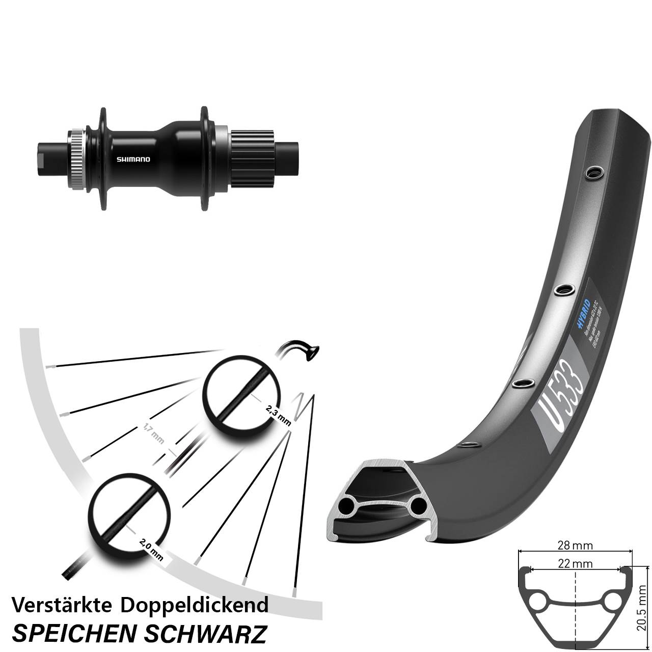 DT Swiss U 533 Shimano FH-TC500-B 650B Disc Laufrad 12x148 Micro Spline