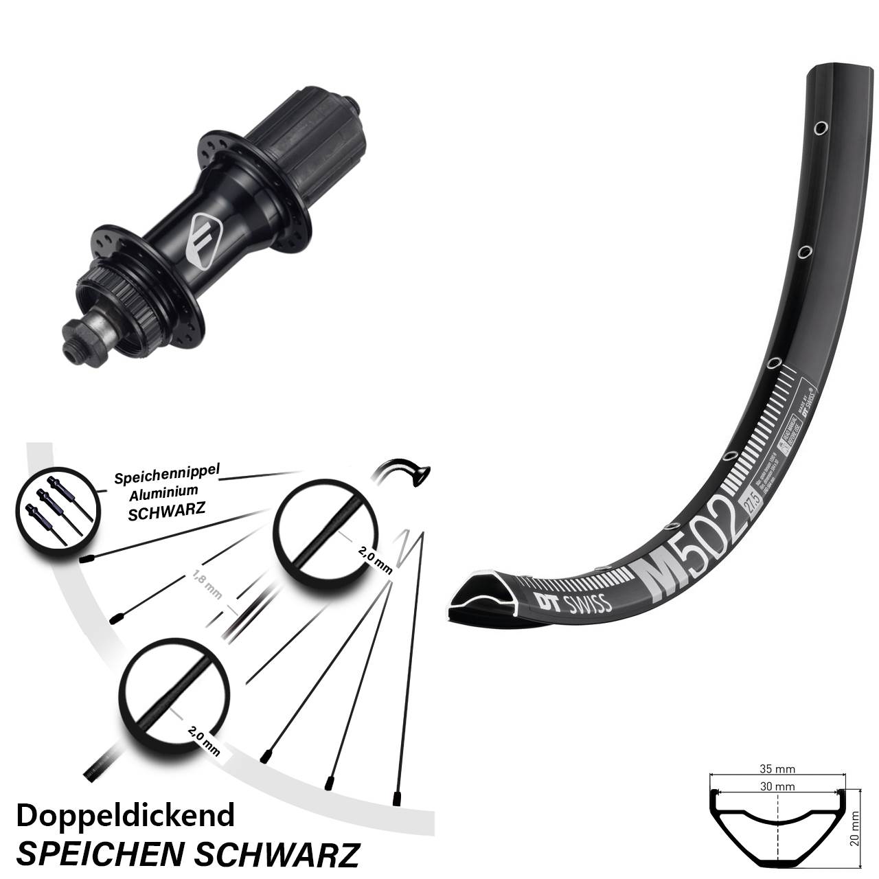 DT Swiss M502 Formula CL52 29 Zoll Disc Laufrad für Schnellspanner 8-11 fach