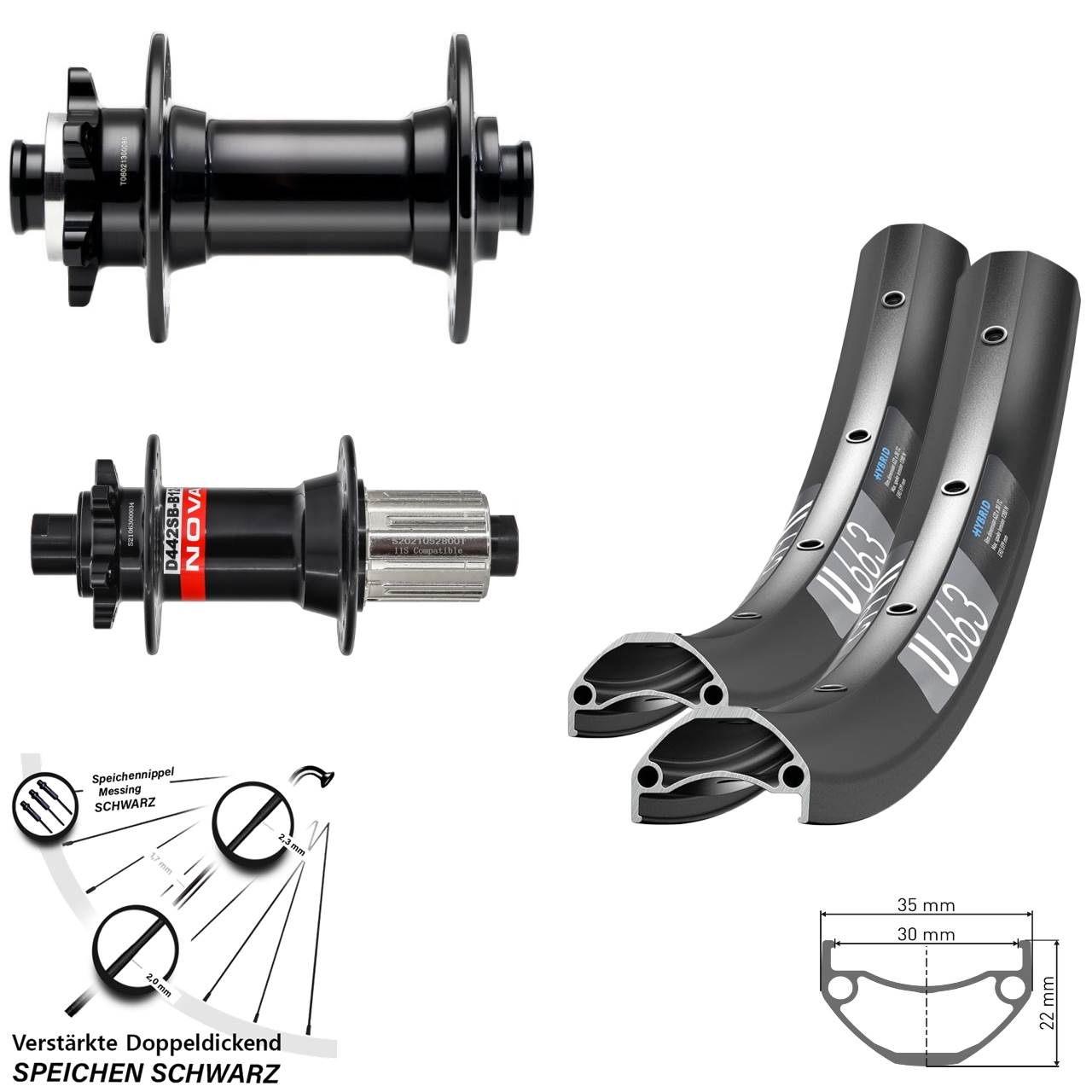 29 Zoll DT Swiss U 663 Novatec D341 D-442 Disc Laufrad-Satz 15x110 12x148 8-12 fach HG