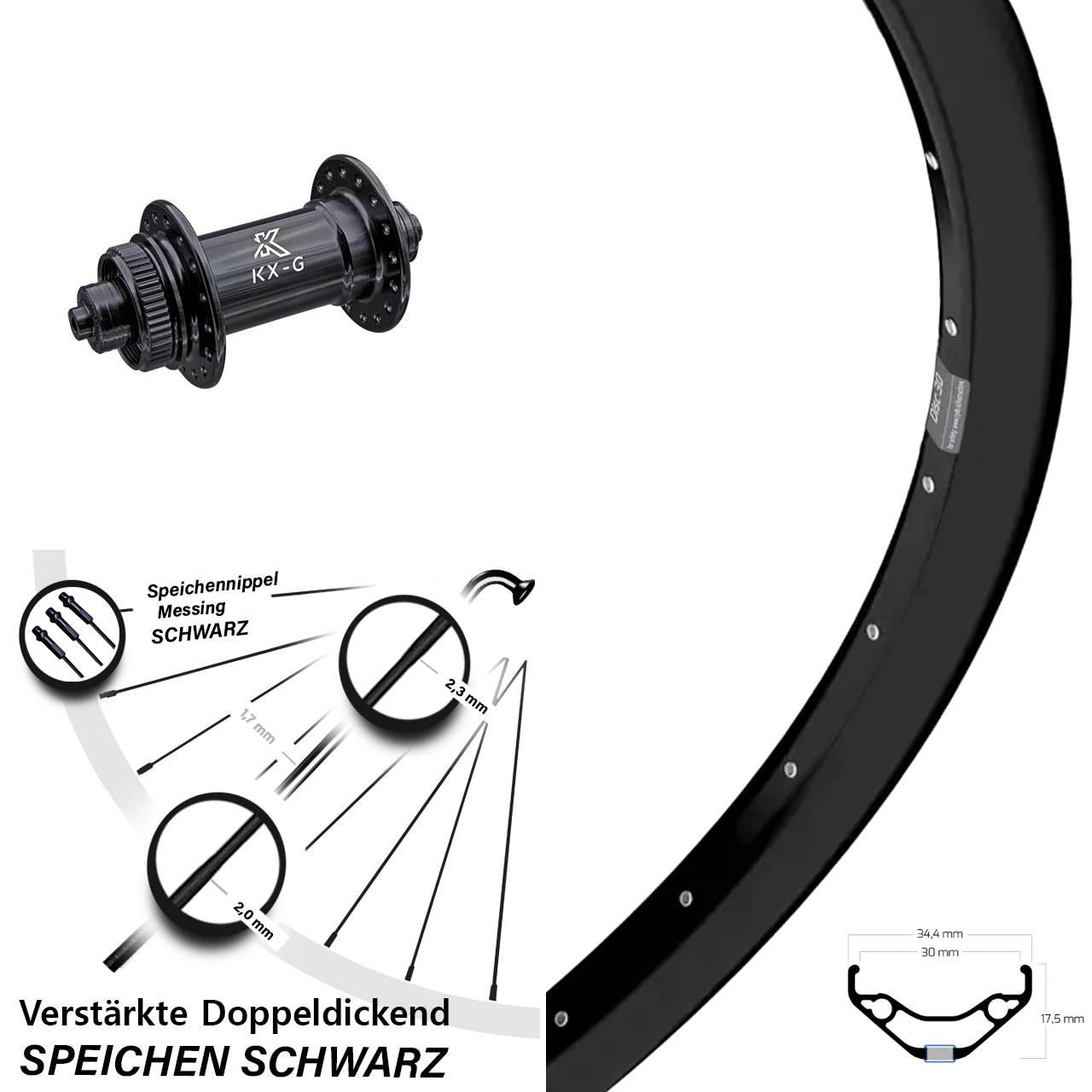27,5 Zoll Ryde Disc 30 KX-G Vorderrad Centerlock QR