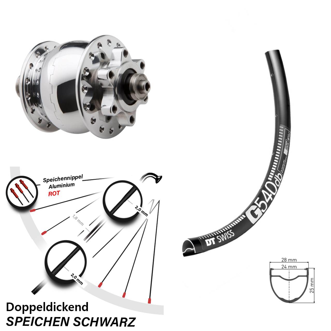 Disc Nabendynamolaufrad QR 29 Zoll DT Swiss G540 SON 28 poliert