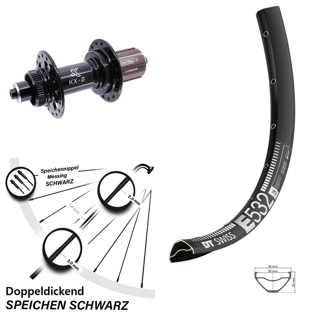 DT Swiss E532 KX-B 29 Zoll Hinterrad Centerlock für Schnellspanner Boost 8-12 fach