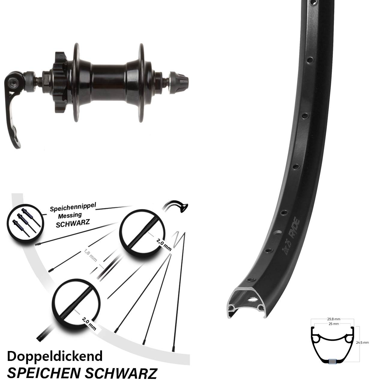 Vorderrad 6-Loch QR 28 Zoll Ryde ZAC 25 Novatec
