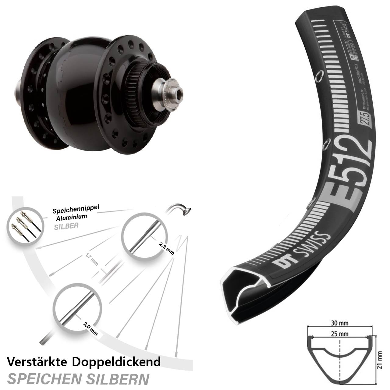 Disc Nabendynamovorderrad 27,5 Zoll DT Swiss E512 SONdelux QR