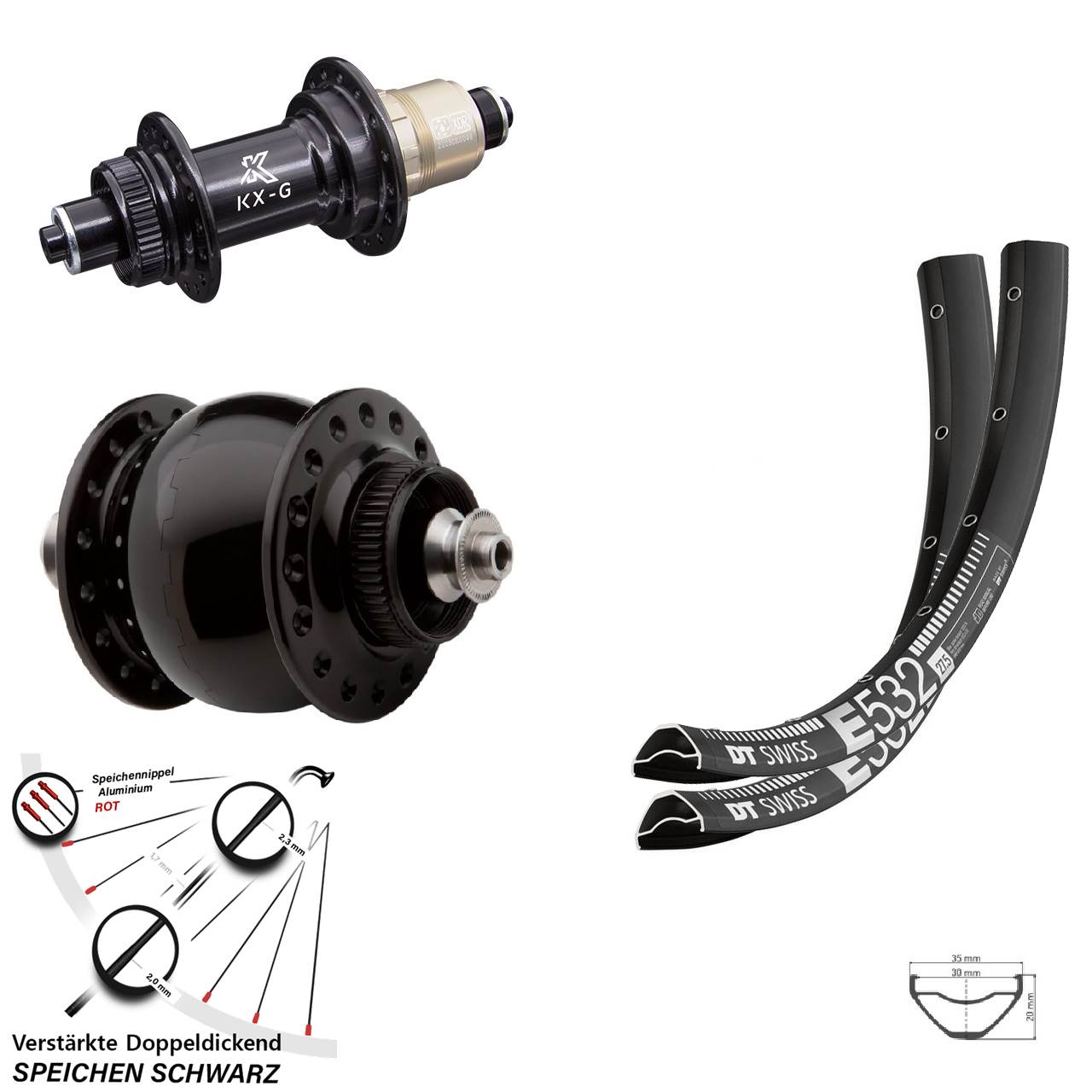 Disc Laufradsatz für Schnellspanner 29 Zoll DT Swiss E532 KX-G SON delux XDR