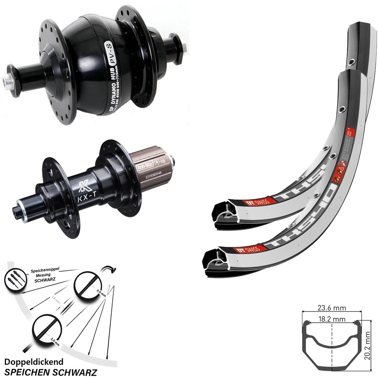 28 Zoll DT Swiss TK540 KX-T Shutter PV-8 Laufradsatz für Schnellspanner 8-11 fach HG