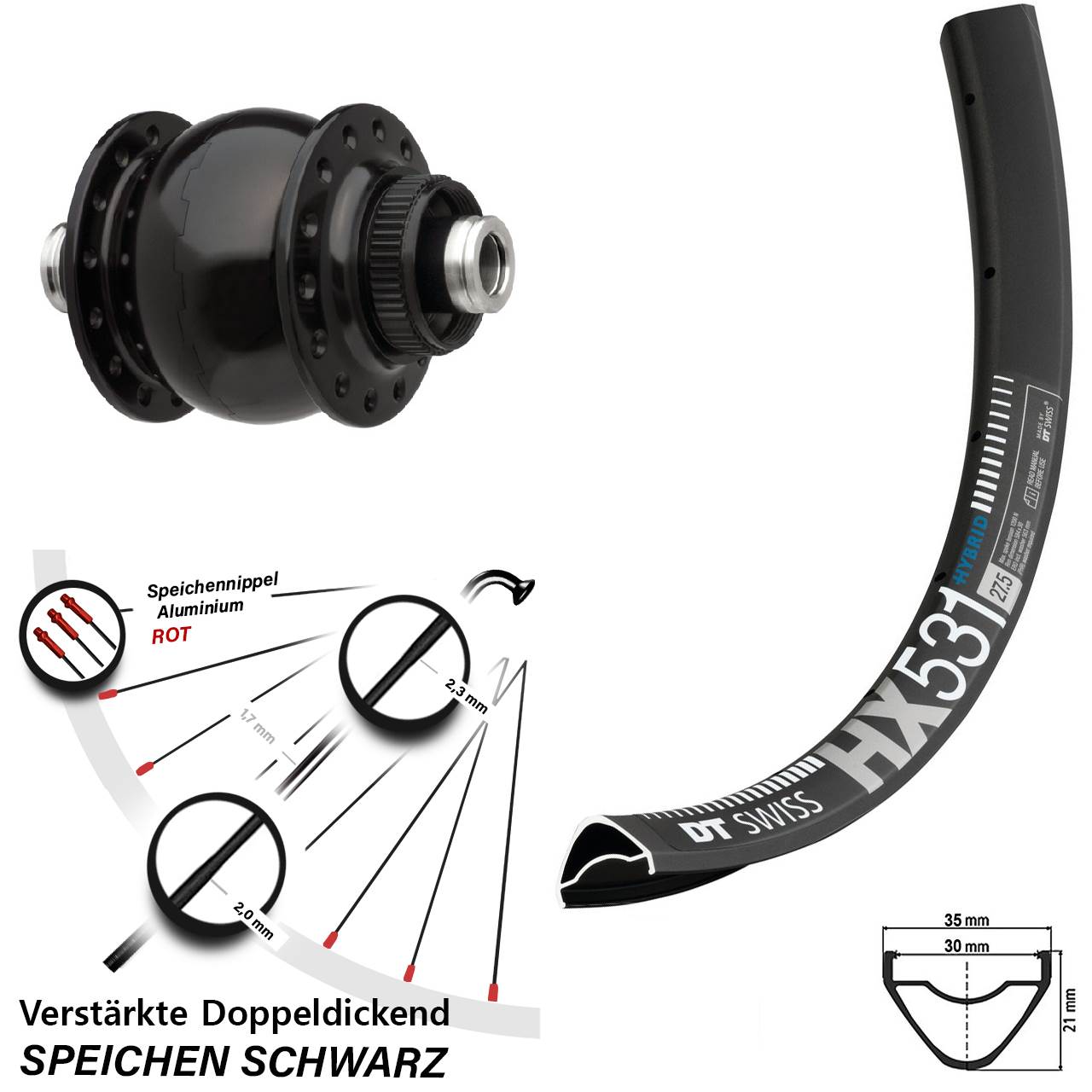 29 Zoll DT Swiss HX531 SON 28 Dynamo-Vorderrad Centerlock 12x100