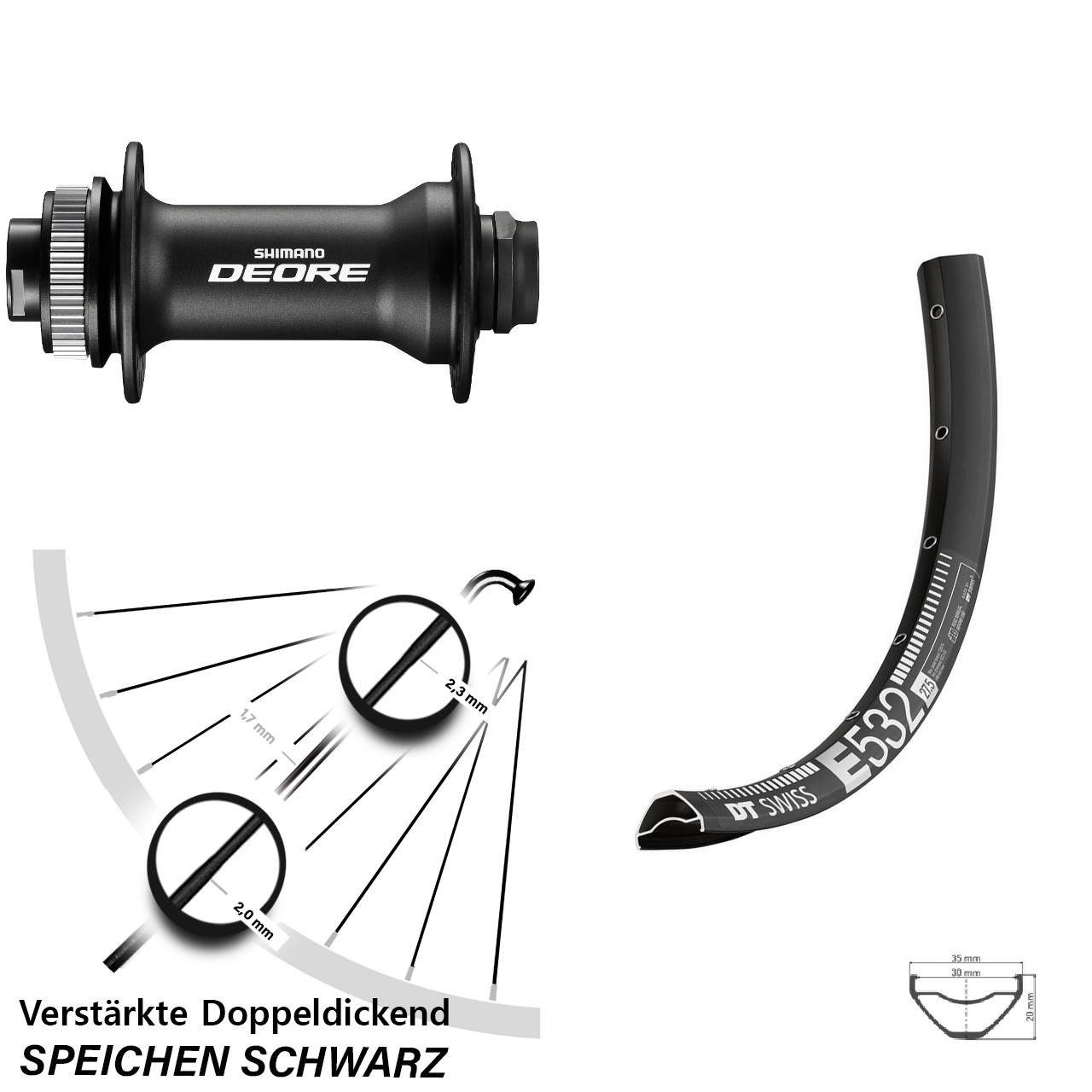 Boost Centerlock Vorderrad 15x110 27,5 Zoll DT Swiss E532 Shimano Deore