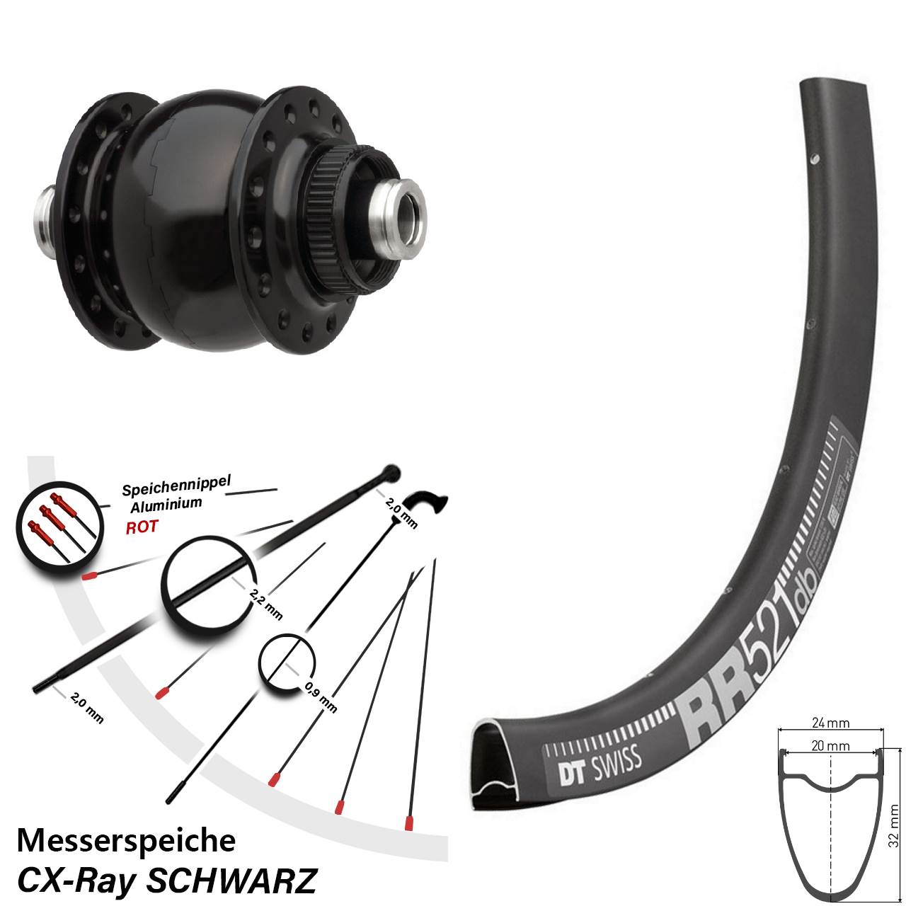 DT Swiss RR521 SON 28 Zoll Disc Laufrad mit Nabendynamo 12x100 CX-Ray