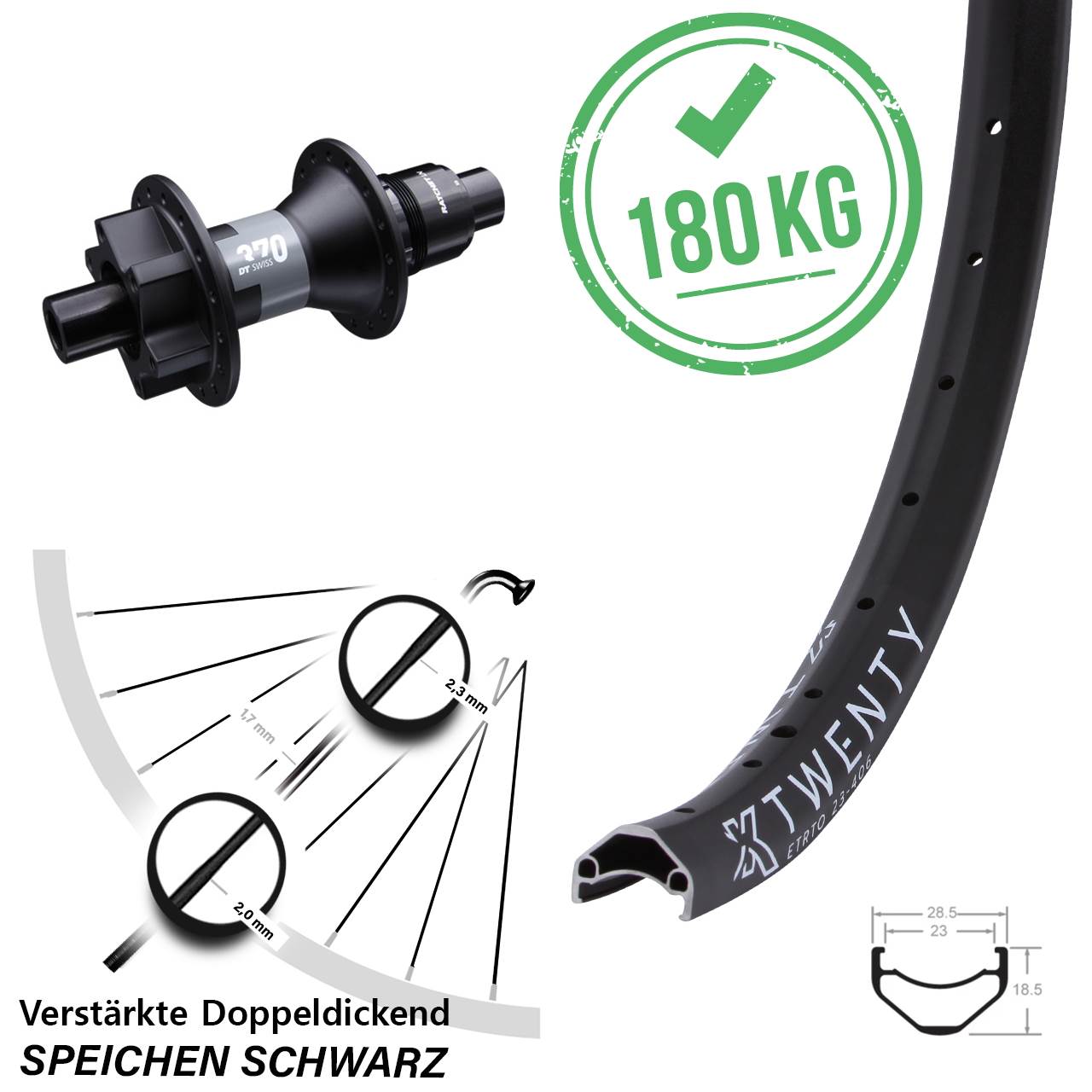 6-Loch Hinterrad 20 Zoll KX Twenty DT Swiss 370 SRAM XD 12x142