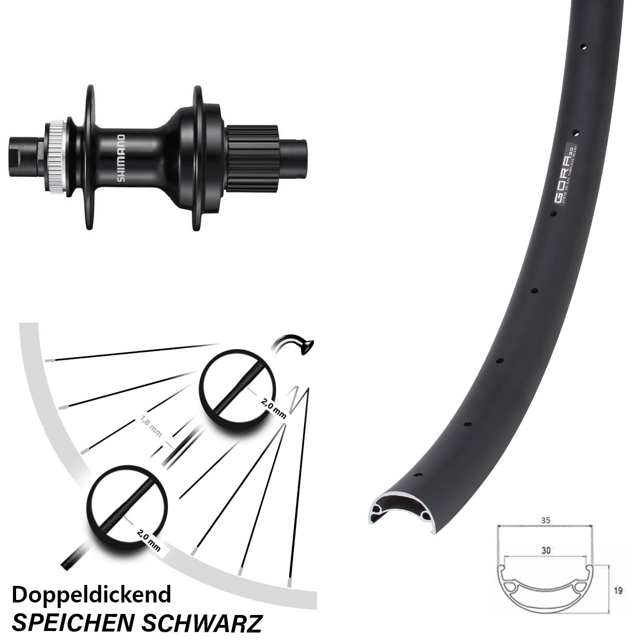 Disc Laufrad 29 Zoll Gora 30 Shimano FH-MT510 Shimano Micro Spline 12x142